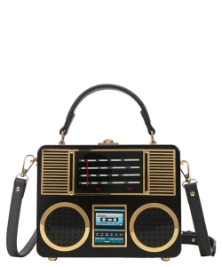 Hard Case Radio Boxy Satchel / Shoulder Handbag F6610 BLACK
